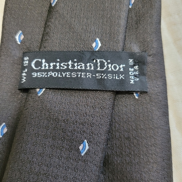 Christian Dior Chocolate Brown Tie with Diamond Pattern WPL 125 - Picture 4 of 5